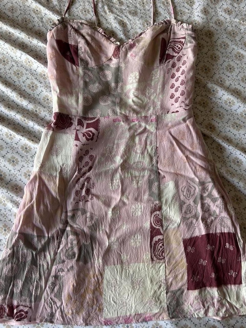 Wilfred Pink Patchwork-Print Spaghetti Strap Mini Dress